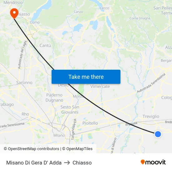 Misano di Gera d'Adda to Chiasso map