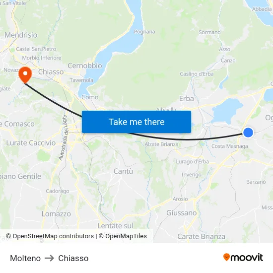 Molteno to Chiasso map