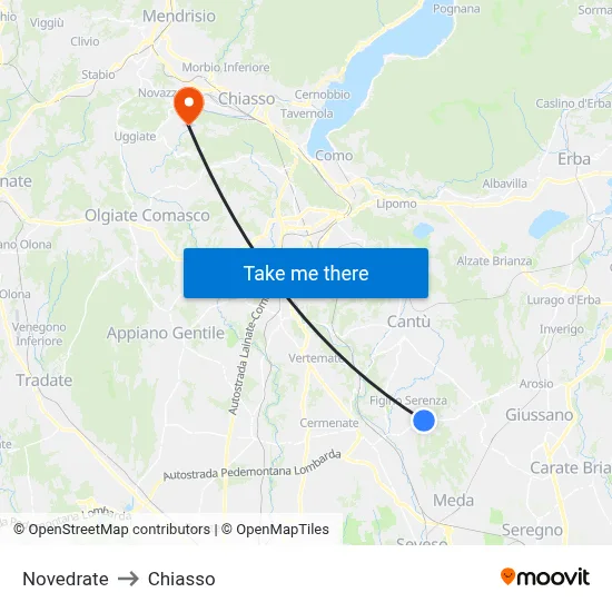Novedrate to Chiasso map