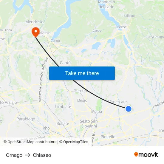 Ornago to Chiasso map