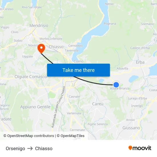 Orsenigo to Chiasso map