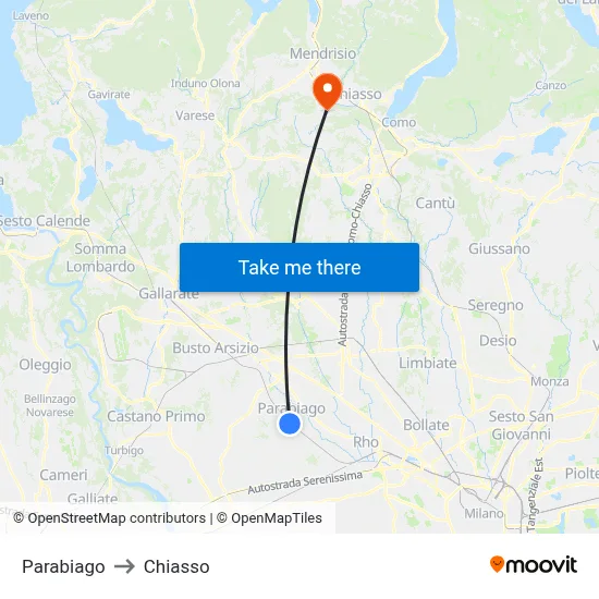 Parabiago to Chiasso map
