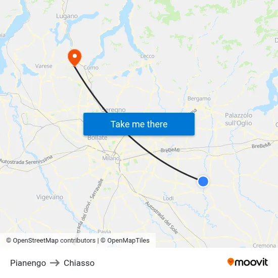 Pianengo to Chiasso map