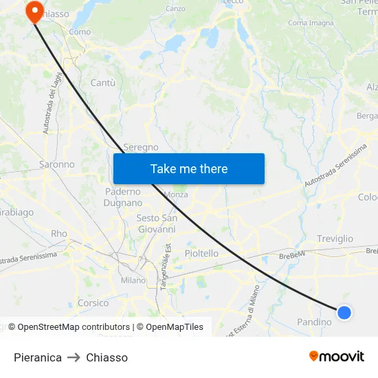 Pieranica to Chiasso map