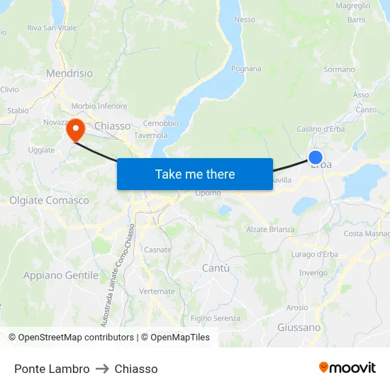 Ponte Lambro to Chiasso map