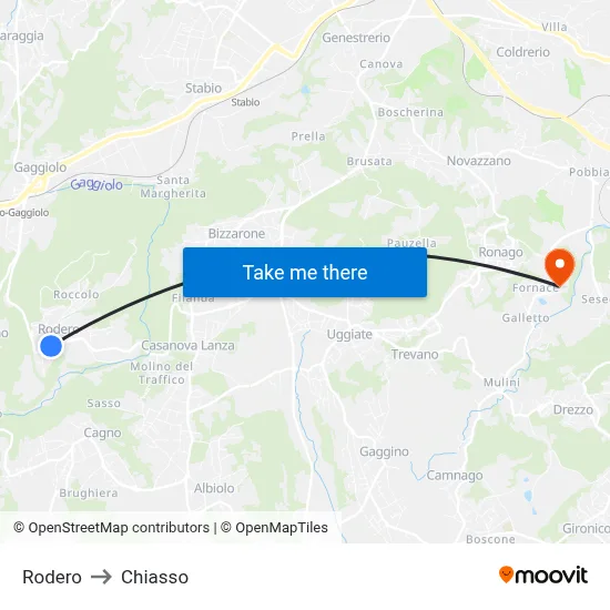 Rodero to Chiasso map