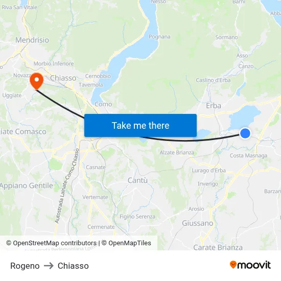 Rogeno to Chiasso map