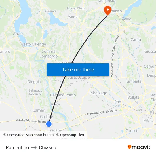 Romentino to Chiasso map