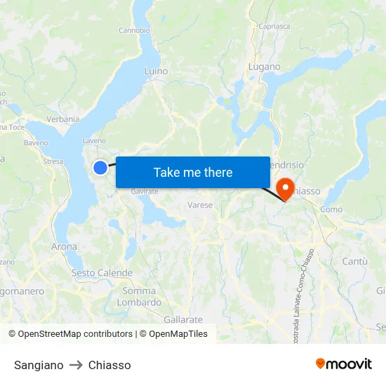 Sangiano to Chiasso map