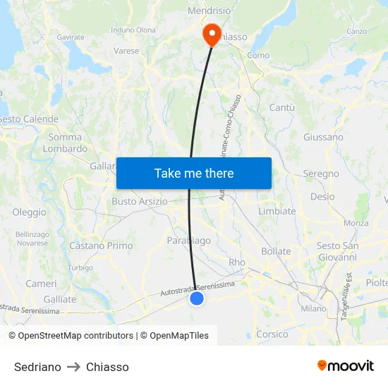 Sedriano to Chiasso map