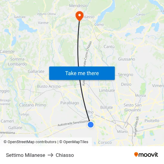 Settimo Milanese to Chiasso map