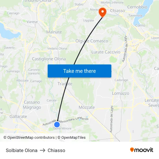 Solbiate Olona to Chiasso map