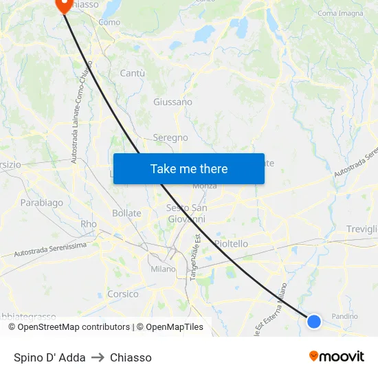 Spino D' Adda to Chiasso map