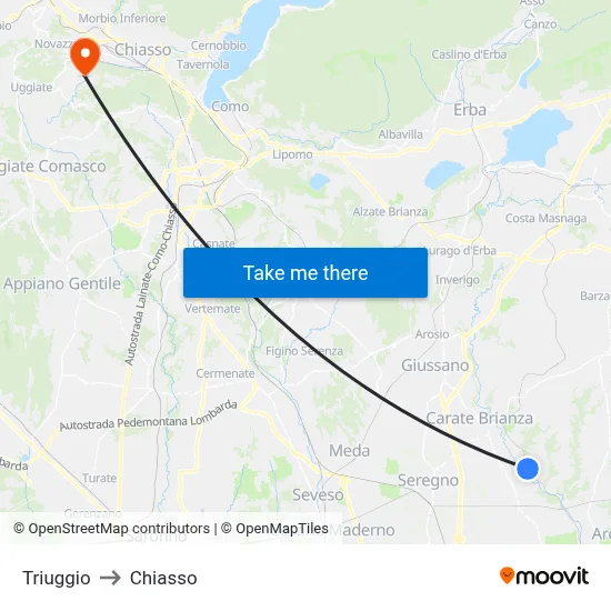 Triuggio to Chiasso map