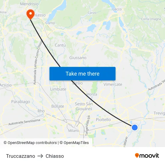 Truccazzano to Chiasso map