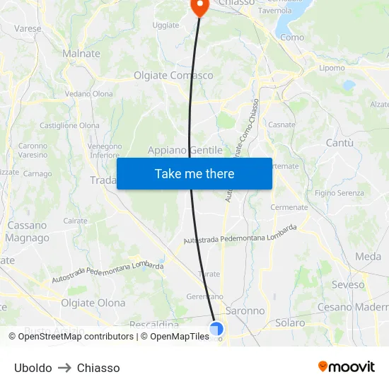 Uboldo to Chiasso map