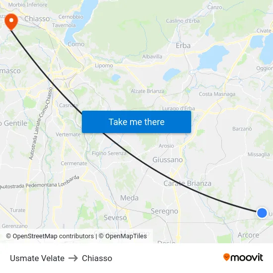 Usmate Velate to Chiasso map
