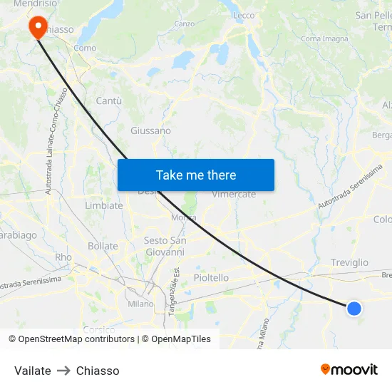 Vailate to Chiasso map