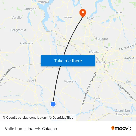 Valle Lomellina to Chiasso map