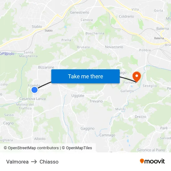 Valmorea to Chiasso map