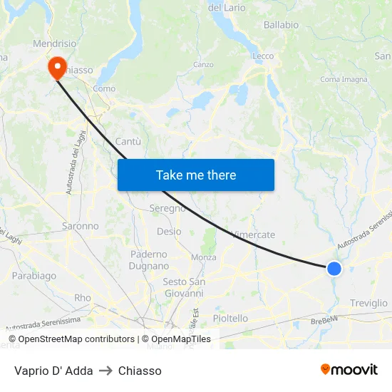 Vaprio d'Adda to Chiasso map