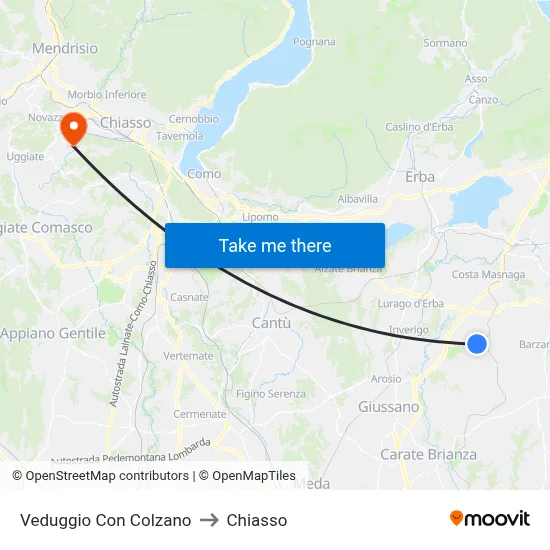 Veduggio Con Colzano to Chiasso map