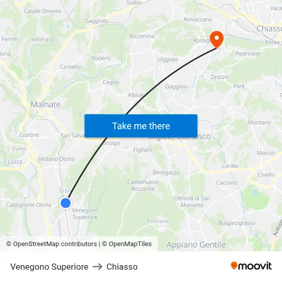 Venegono Superiore to Chiasso map