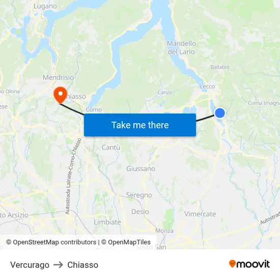 Vercurago to Chiasso map