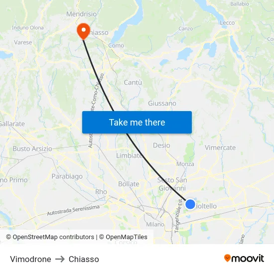 Vimodrone to Chiasso map