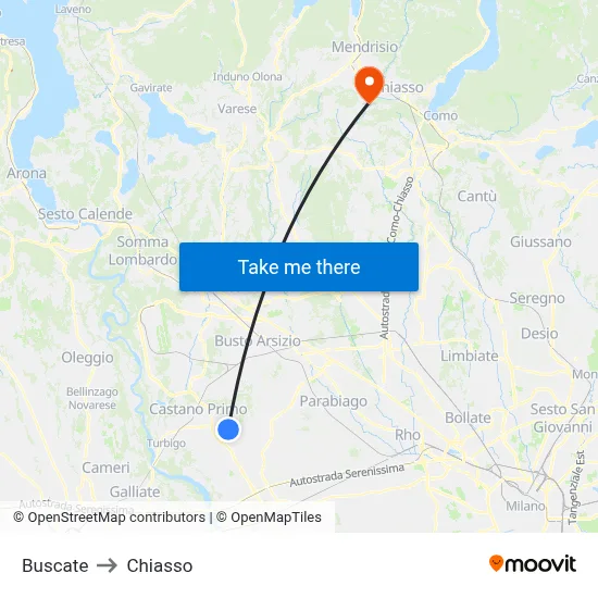 Buscate to Chiasso map