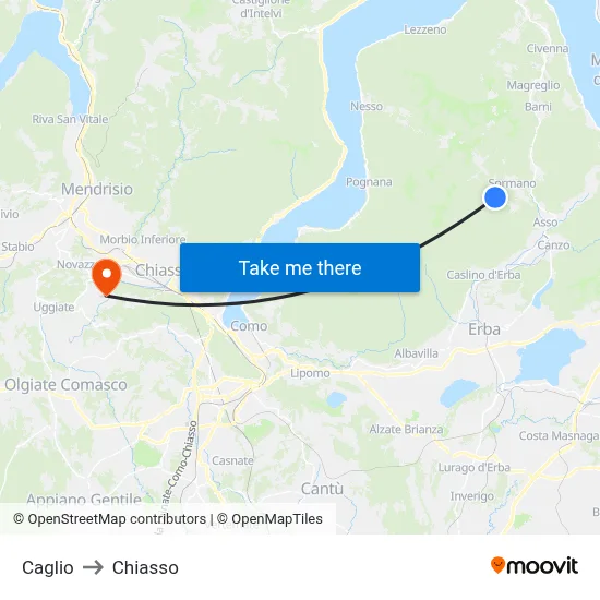 Caglio to Chiasso map