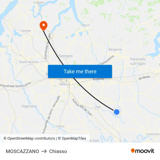 Moscazzano to Chiasso map