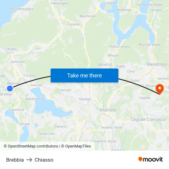 Brebbia to Chiasso map