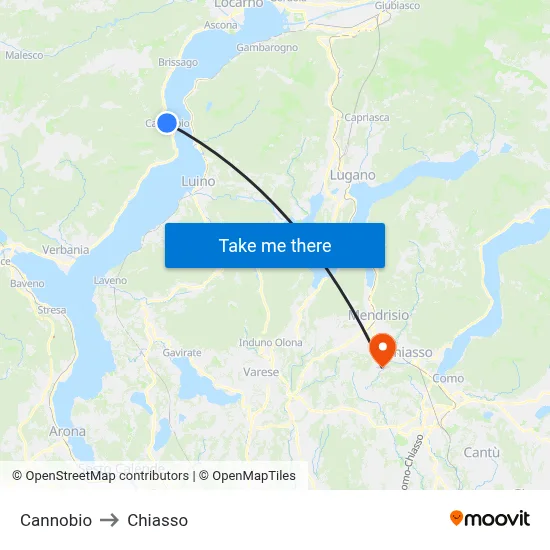 Cannobio to Chiasso map