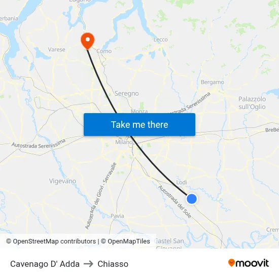 Cavenago D' Adda to Chiasso map