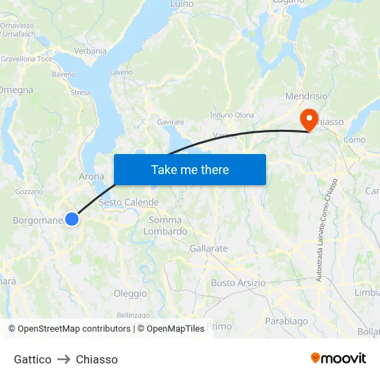Gattico to Chiasso map