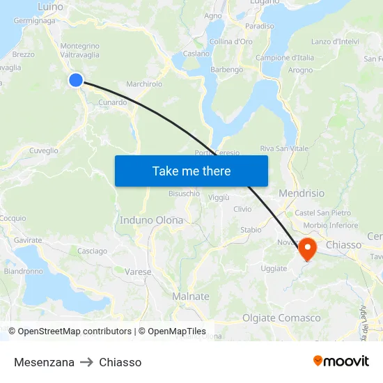 Mesenzana to Chiasso map