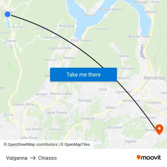 Valganna to Chiasso map