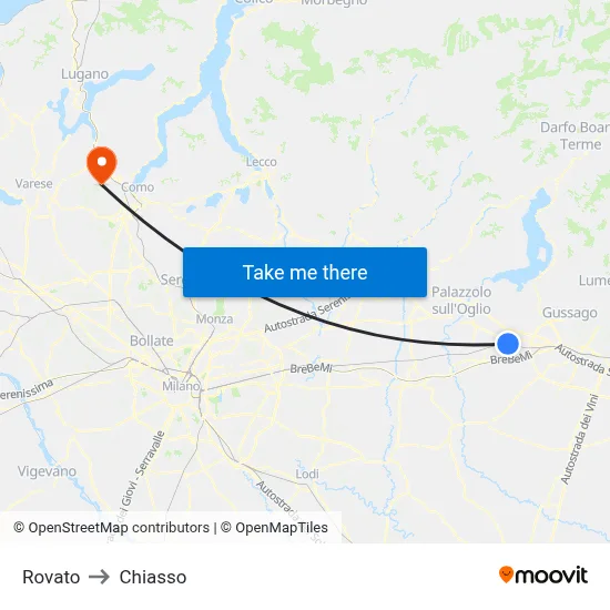 Rovato to Chiasso map