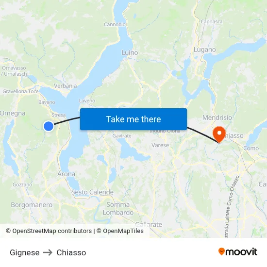 Gignese to Chiasso map