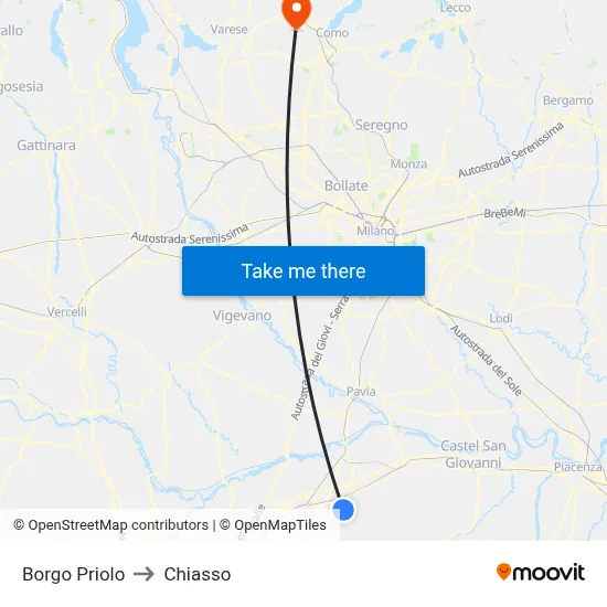 Borgo Priolo to Chiasso map