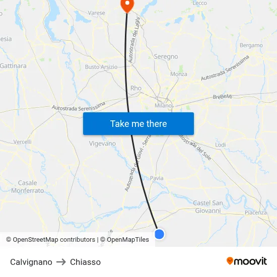 Calvignano to Chiasso map