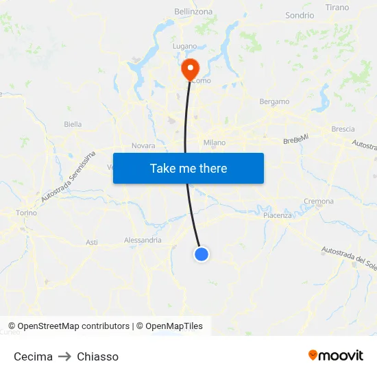 Cecima to Chiasso map