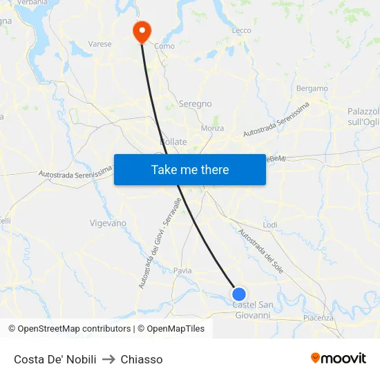 Costa de' Nobili to Chiasso map