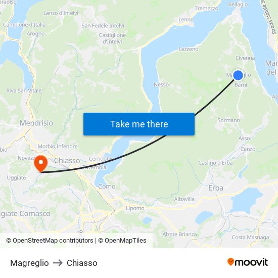 Magreglio to Chiasso map