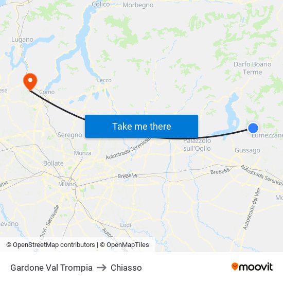 Gardone Val Trompia to Chiasso map