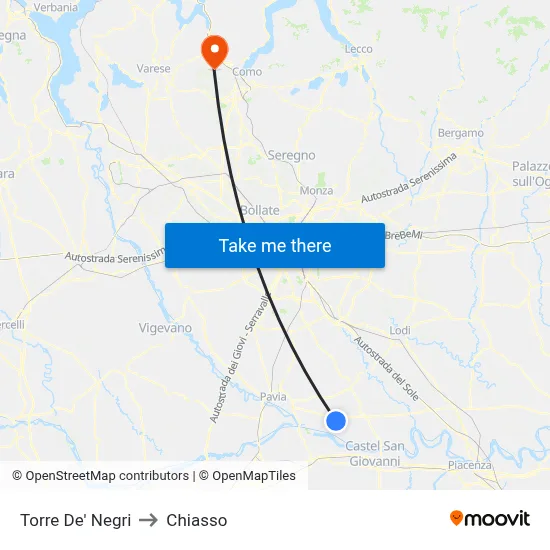 Torre De' Negri to Chiasso map