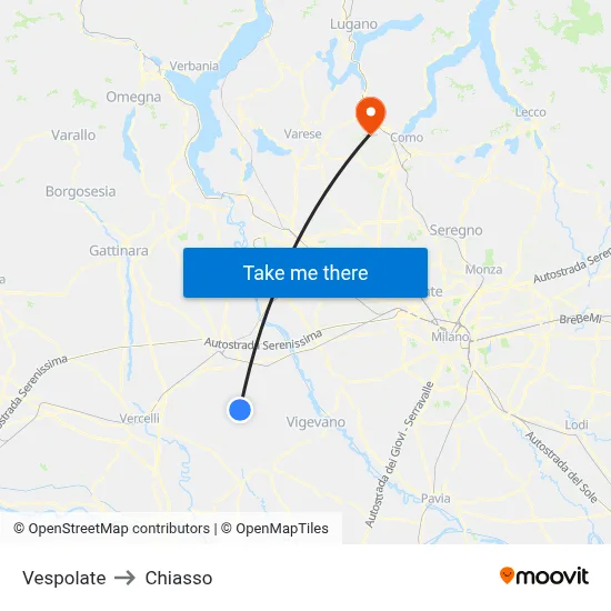 Vespolate to Chiasso map