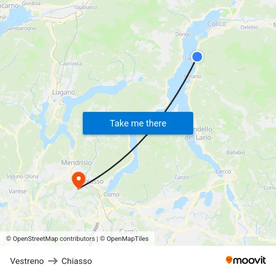Vestreno to Chiasso map