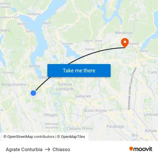 Agrate Conturbia to Chiasso map